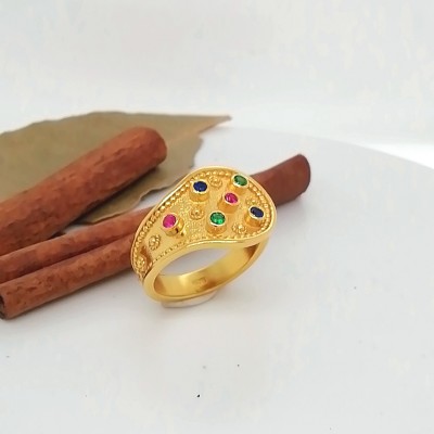 Βυζαντινό δαχτυλίδι πολύχρωμα ζιργκόν-2