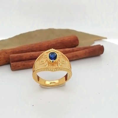 Ring byzantine style blue zircon