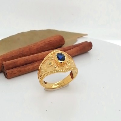 Ring byzantine style blue zircon - 1765