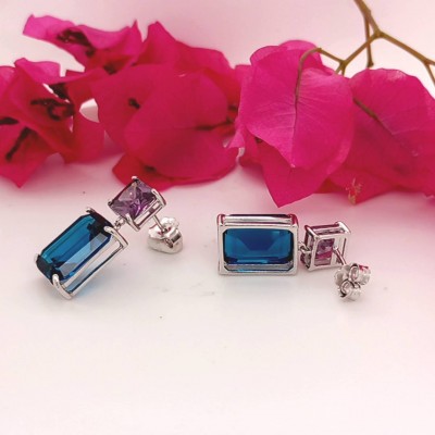 Earrings  purple and deep blue stones - 3025